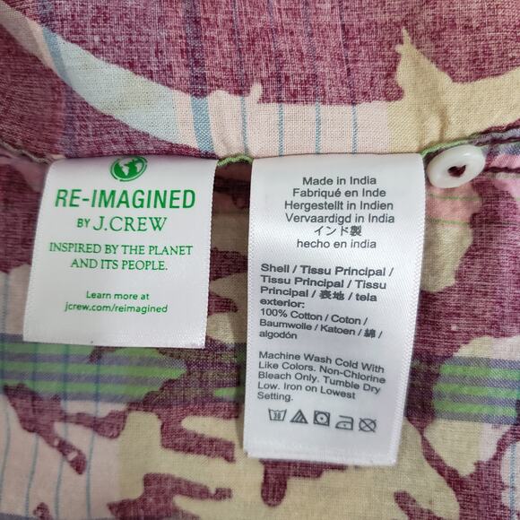 J. Crew Indian Madras Camp Collar Shirt  Short sleeves Men M Palm Print Amara - Picture 13 of 14